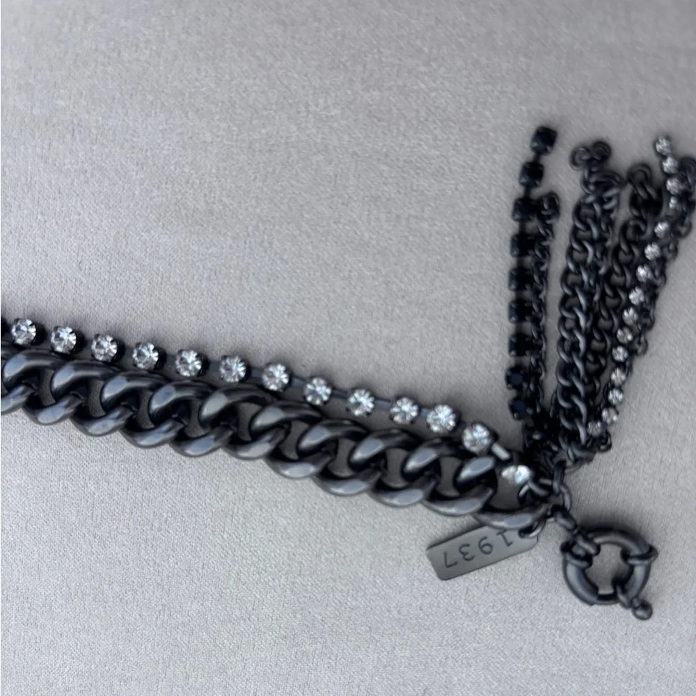 1937 Cubic Zirconia & Curb Chain Layered Black Bracelet